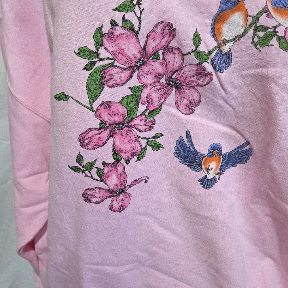 Jerzees Pink Floral Bird Embellished Sweatshirt. 3XL - Picture 3 of 6